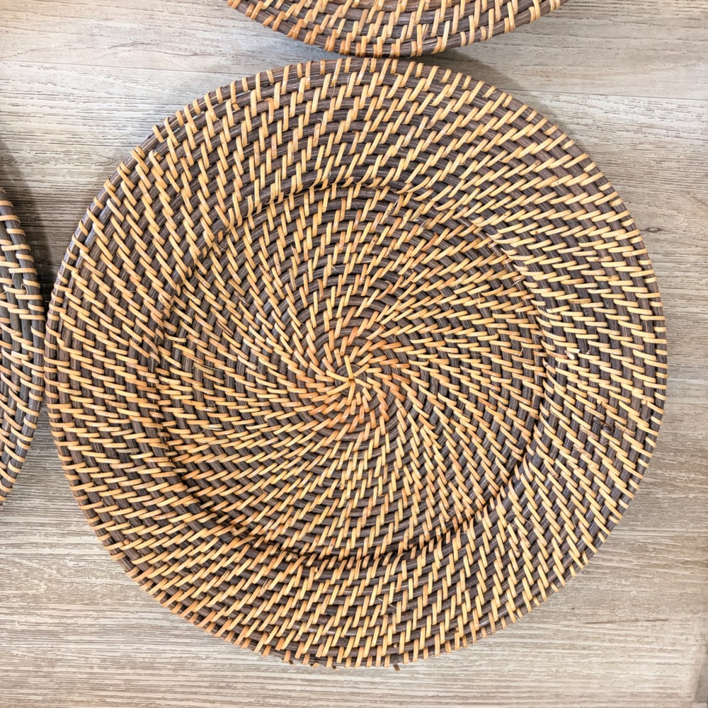 Set of 4 Round Woven Rattan Charger Plates 13" Brown Boho Table Mats MCM - Picture 10 of 15